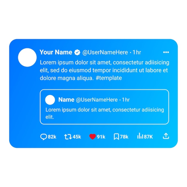 Vector plantilla de diseño de maqueta de tweet realista de redes sociales de twitter con fondo transparente