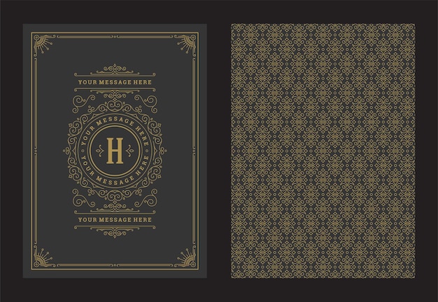 Plantilla de diseño de marco de viñetas y remolinos ornamentados caligráficos de tarjeta de felicitación de adorno vintage