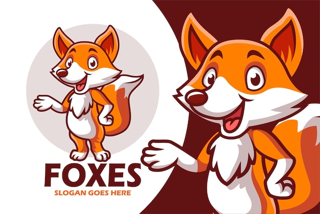 Plantilla de diseño de mascota de zorro de dibujos animados