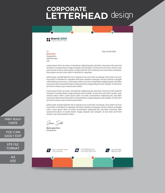 Plantilla de diseño de membrete a4 totalmente editable de empresa creativa corporativa moderna profesional única