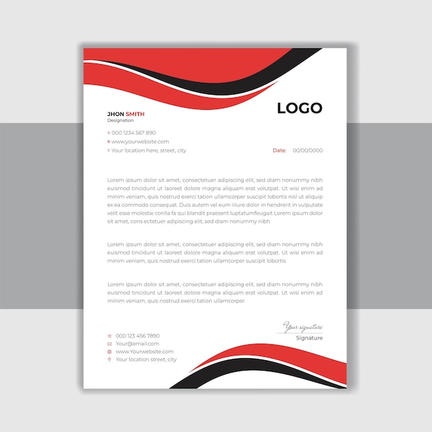 Plantilla de diseño de membrete corporativo y empresarial vectorial con colores rojo y negro