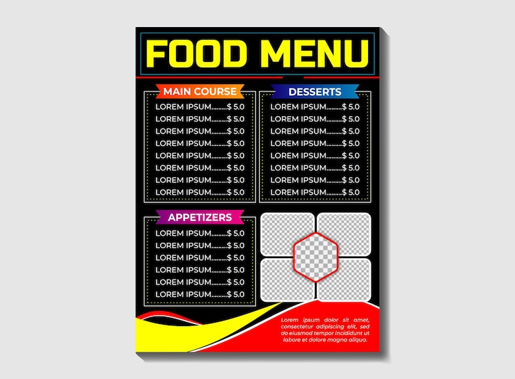 Vector plantilla de diseño de menú de alimentos modernos