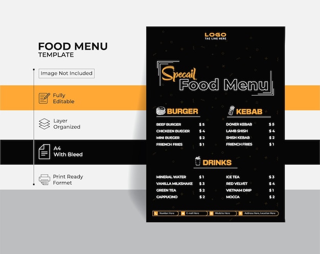 Plantilla de diseño de menú de alimentos profesional Perfecta para marketing en redes sociales y promociones de banners web