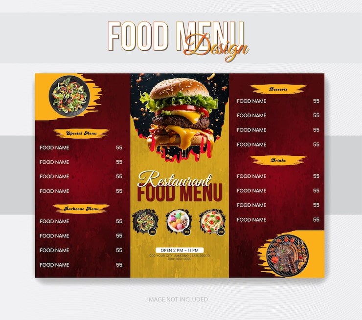 plantilla de diseño de menú de alimentos triples