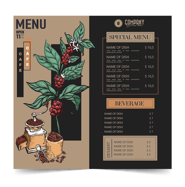 plantilla de diseño de menú de cafetería