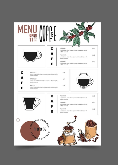plantilla de diseño de menú de cafetería