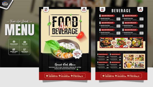 plantilla de diseño de menú de comida deliciosa de un restaurante