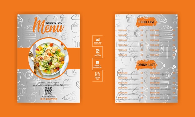 plantilla de diseño de menú de comida para restaurante con gradiente de diseño único