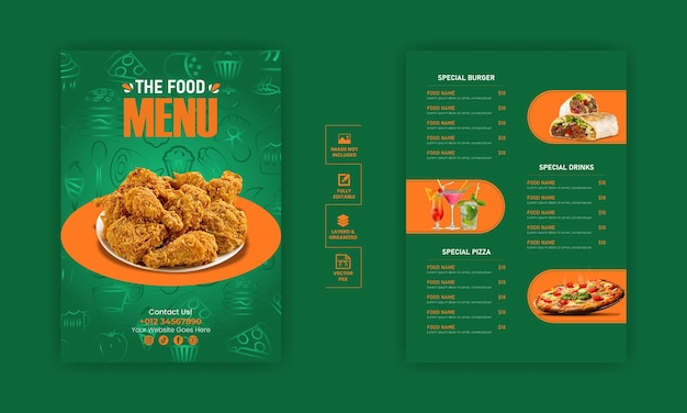 plantilla de diseño de menú de comida para restaurante con gradiente de diseño único