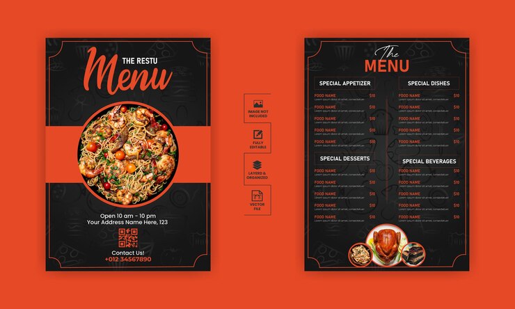 plantilla de diseño de menú de comida para restaurante con gradiente de diseño único