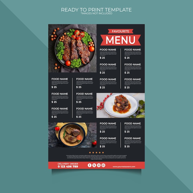 plantilla de diseño de menú de comida de restaurante de lujo negro