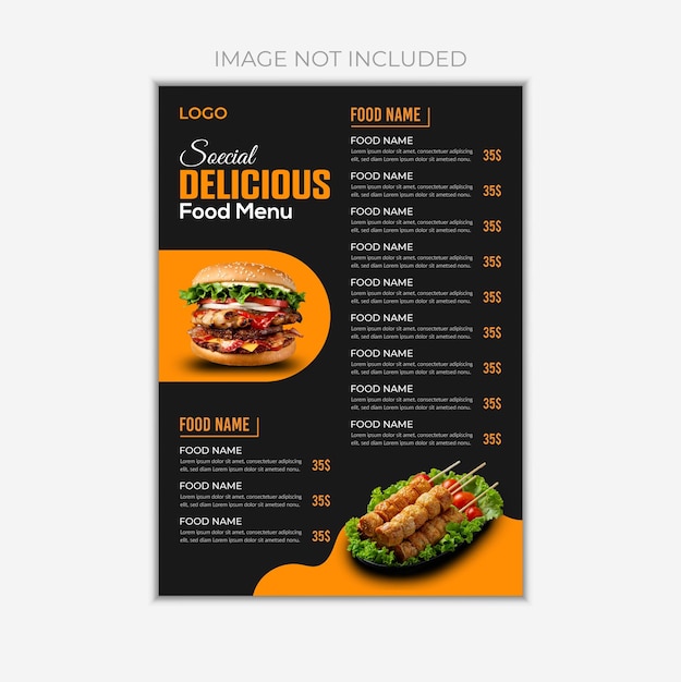 Plantilla de diseño de menú de comida de restaurante