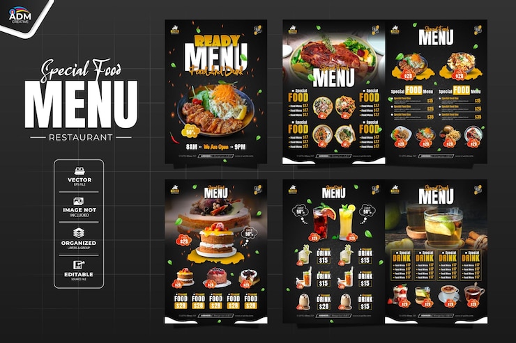 Vector plantilla de diseño de menú de comida de restaurante