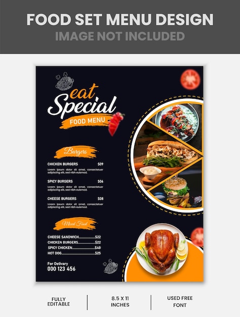 plantilla de diseño de menú de comida vectorial hermosa gratuita