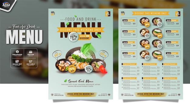Plantilla de diseño de menú especial de restaurantes de comida y bebida para su negocio