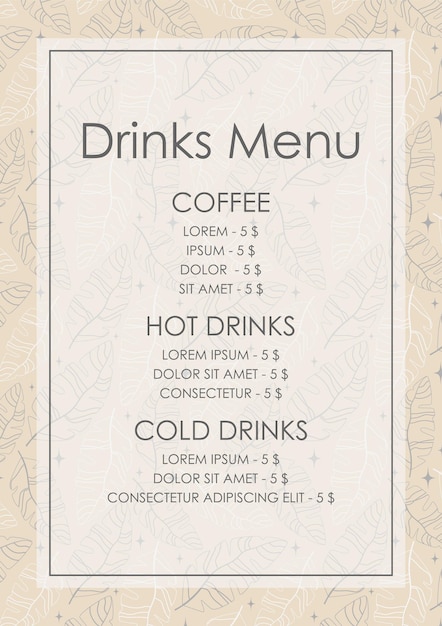 plantilla de diseño de menú con folleto vectorial de portada menú de boda identidad de café plantilla de bebidas vintage