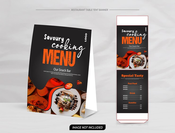 Vector plantilla de diseño de menú de puesto de tienda de mesa de restaurante creativo