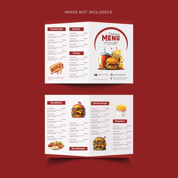 plantilla de diseño de menú de restaurante a4