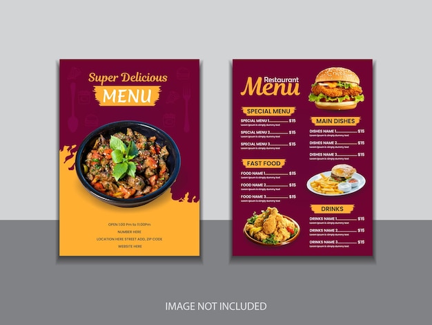 Plantilla de diseño de menú de restaurante Diseño de tarjeta de menú Diseño de carta de menú para restaurantes de comida rápida
