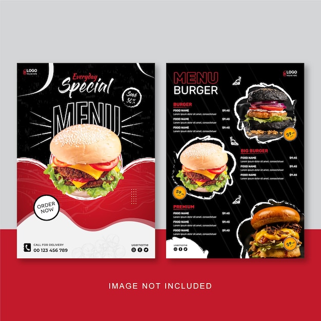 Vector plantilla de diseño de menú de restaurante de hamburguesas