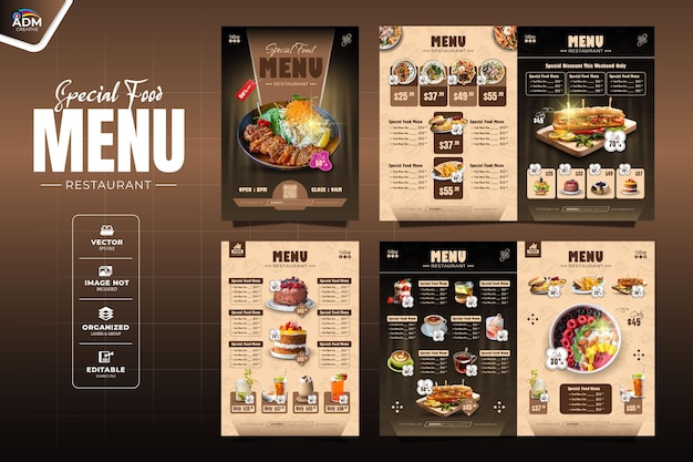 plantilla de diseño de menús de alimentos y bebidas