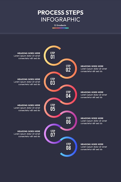 Plantilla de diseño moderno de 8 pasos de flujo de trabajo de proceso para infografía