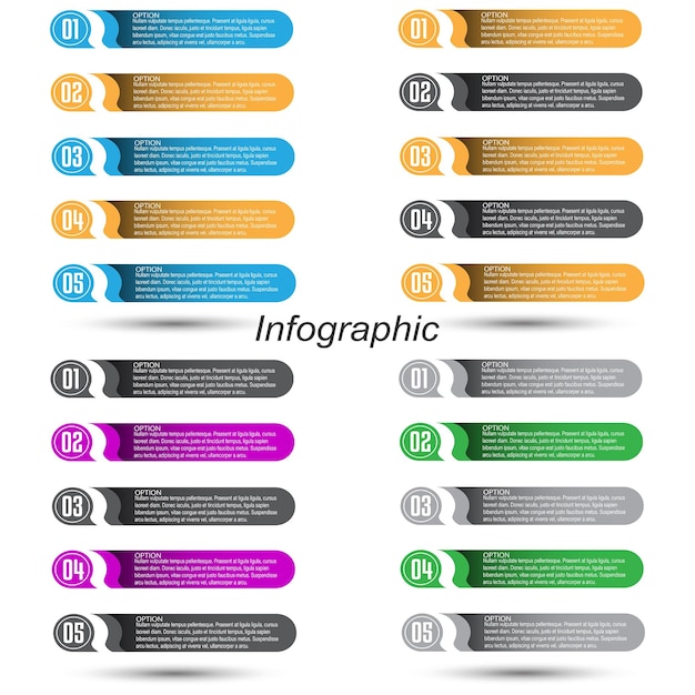 Plantilla de diseño moderno de colección, infografías con pasos y opciones