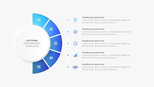 Plantilla de diseño moderno de infografía empresarial redonda de cinco opciones de 5 pasos