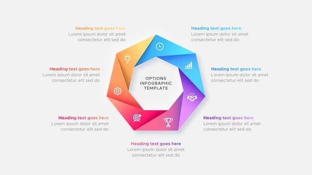 Plantilla de diseño moderno de siete opciones de 7 pasos círculo empresarial infografía