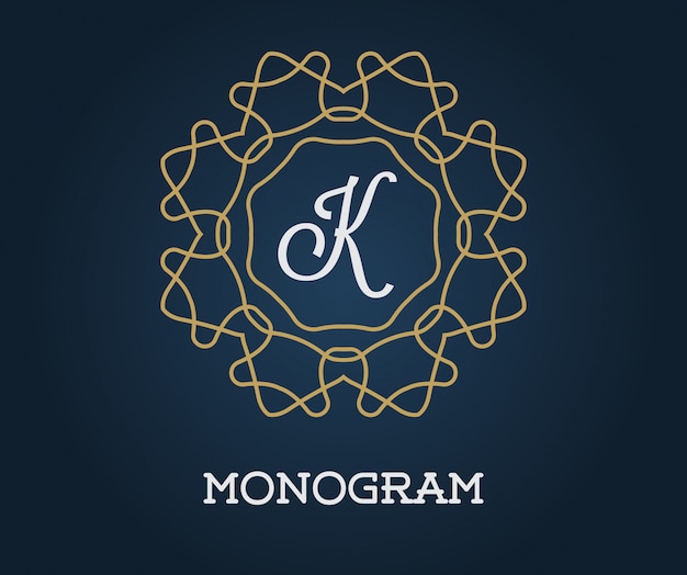 Plantilla de diseño de monograma con ilustración de letra oro de calidad elegante premium en azul marino