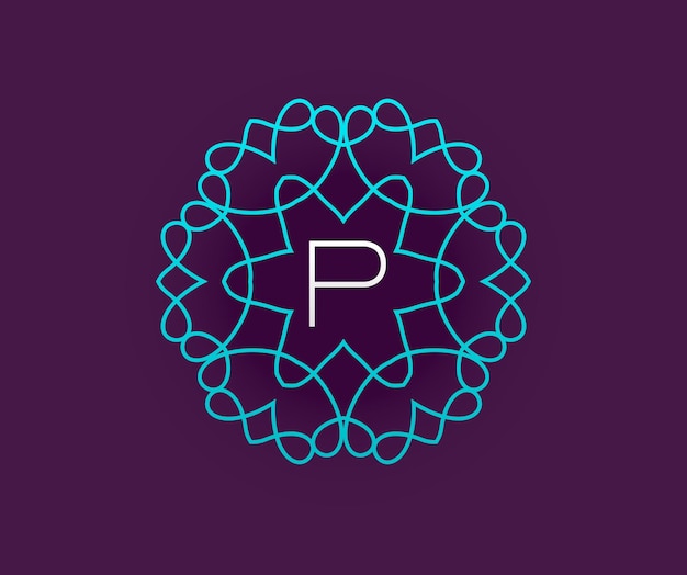 Plantilla de diseño de monograma con letra en vector. Turquesa de calidad elegante premium sobre violeta con letra blanca.
