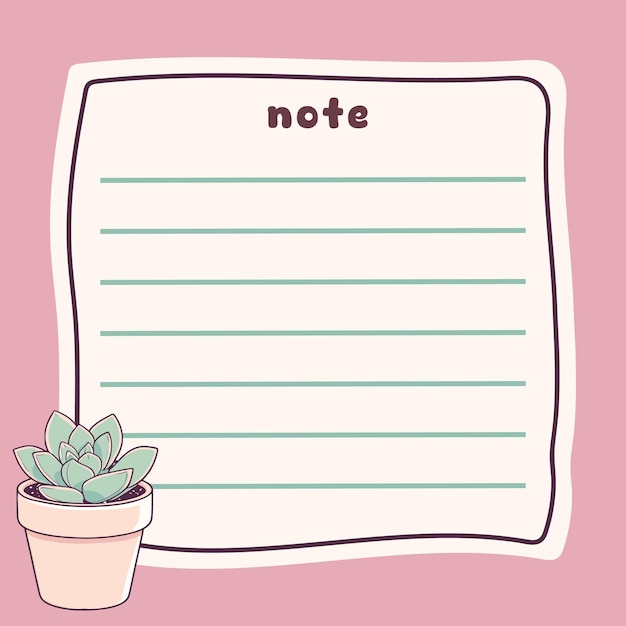Plantilla de diseño de nota de nota de planta suculenta y linda