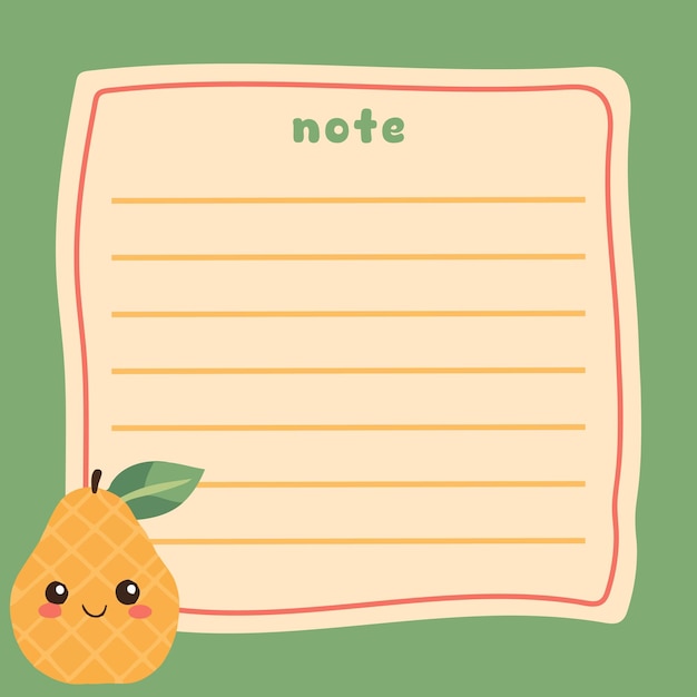 plantilla de diseño de notas de nota de frutas lindas