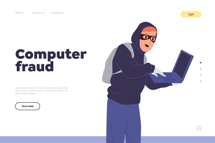 Vector plantilla de diseño de página de aterrizaje que ofrece los mejores métodos efectivos de identidad y prevención de fraude informático cibercriminales o hackers que intentan robar datos personales del usuario pirateo de correo electrónico y cuenta financiera
