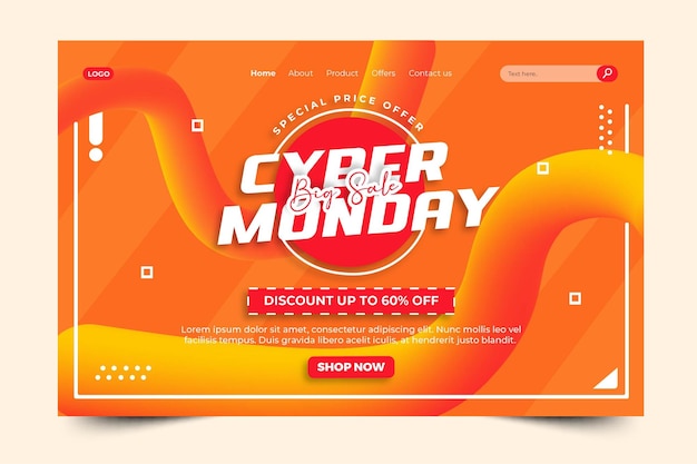 Plantilla de diseño de página de destino de cyber monday