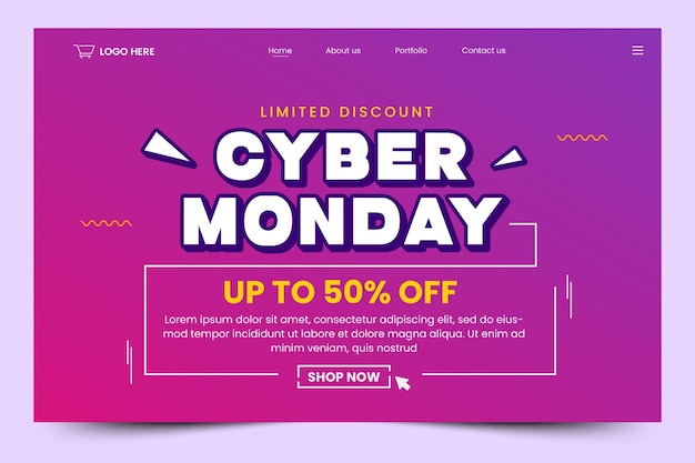 Plantilla de diseño de página de destino de Cyber Monday