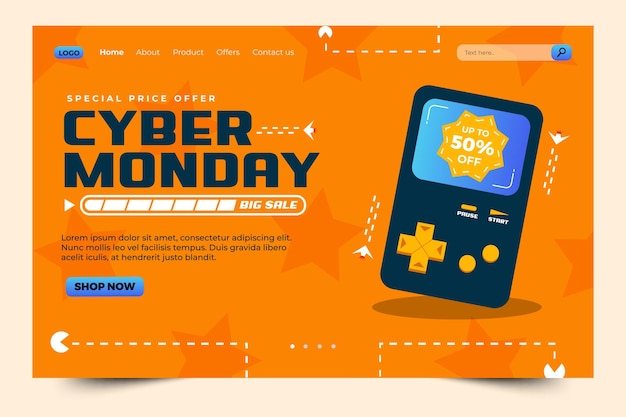 Plantilla de diseño de página de destino de Cyber Monday