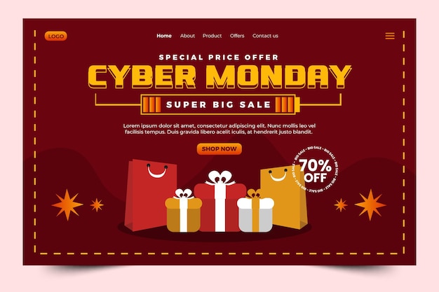 Plantilla de diseño de página de destino de Cyber Monday