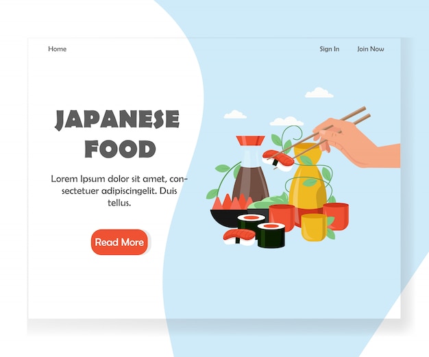 Plantilla de diseño de página de destino de sitio web de comida japonesa