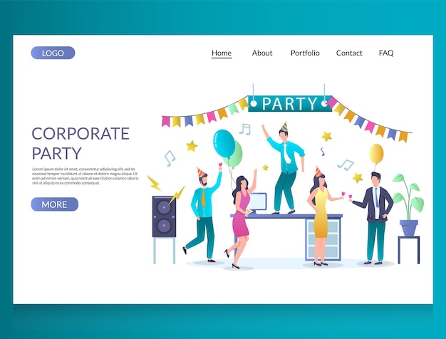 Plantilla de diseño de página de destino de sitio web de vector de fiesta corporativa
