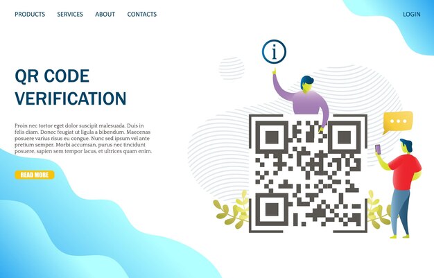 Plantilla de diseño de página de destino de sitio web de vector de verificación de código QR