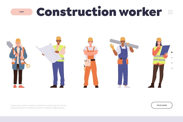 Plantilla de diseño de página de destino de trabajadores de la construcción que ofrece servicio de arquitectura de personal profesional