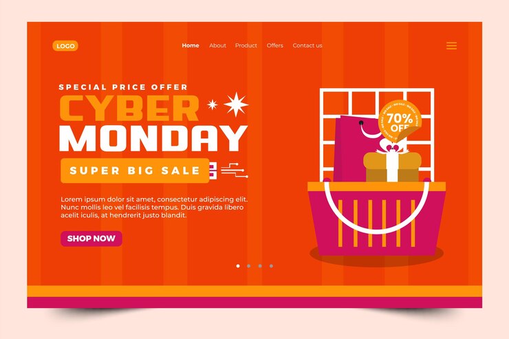 Vector la plantilla de diseño de página de inicio de cyber monday es fácil de personalizar
