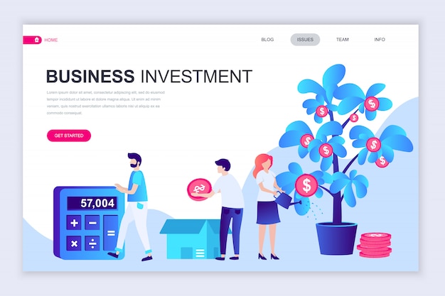 Plantilla de diseño de página web plana moderna de inversión empresarial