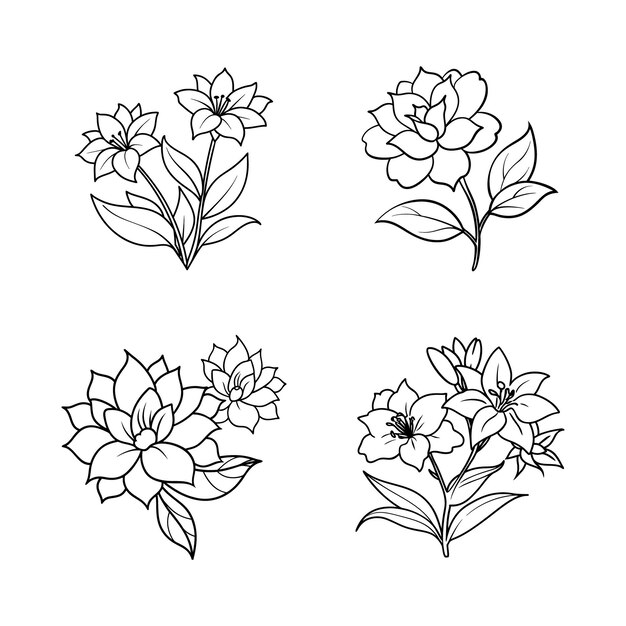 Plantilla de diseño de páginas para colorear con líneas florales