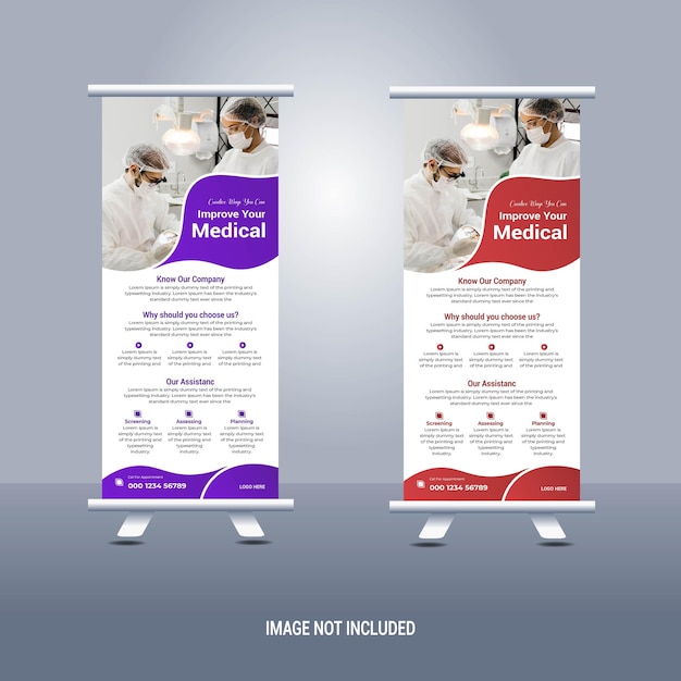 plantilla de diseño de pancarta médica enrollable de vector
