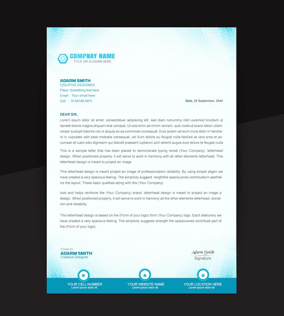 plantilla de diseño de papel de carta corporativo azul