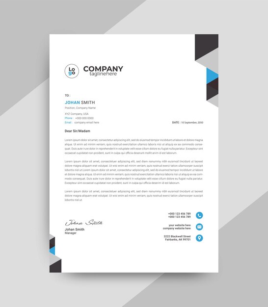 Plantilla de diseño de papel de carta corporativo simple y minimalista