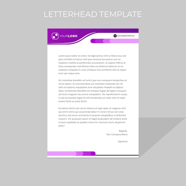 plantilla de diseño de papel de carta estilo de forma redondeada mínima simple en esquema de color púrpura