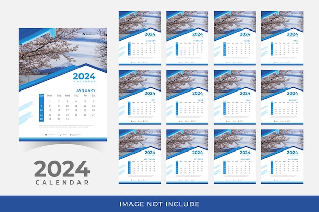 Plantilla de diseño de pared del calendario 2024 Diseño de calendario de año nuevo de pared moderno en estilo empresarial